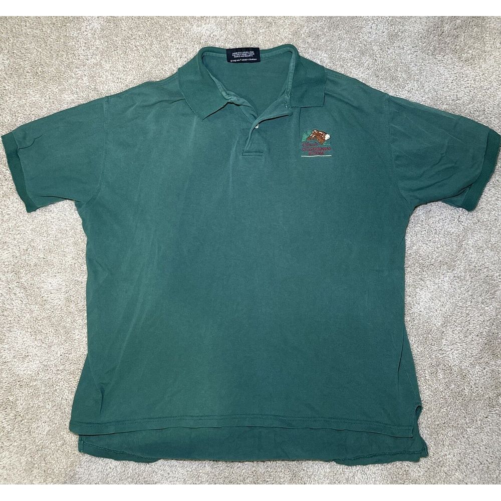 Disney World Shirt Green Wilderness Lodge Polo Vintage USA WDW Bear Logo SEE DES